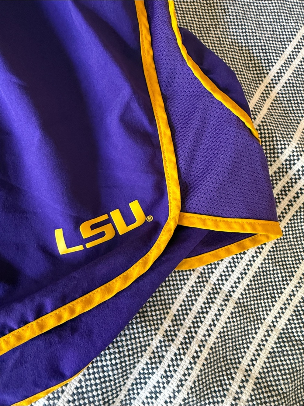 Nike LSU Louisiana state university tigers Purple Athletic Shorts with Gold Trim - Picture 3 of 4